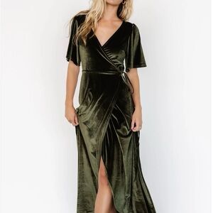 Elegant Olive Green Velvet Wrap Dress
